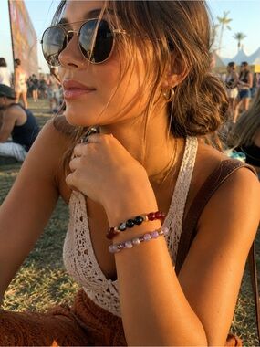 Estate Sale Bracelet Duo • Amethyst & Carnelian Onyx • Gold Filled • Stretch •